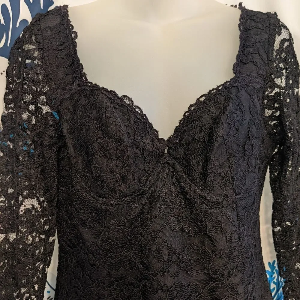 VTG 90s Black Lace Cocktail Mini Dress by Moda International Size 6 - Picture 2 of 16